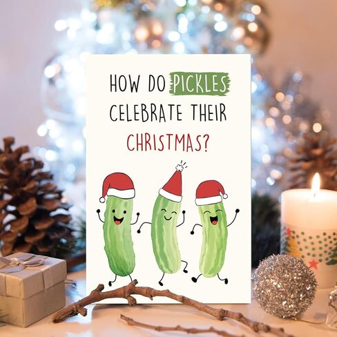 Funny Pickle Pun Christmas Card, Humorous Merry Christmas Card for Brother Sister Bestie Friends Family Friend, Joke Pickle Relish the Moment Xmas Holiday Cards in Saudi Arabia