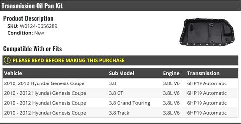 طقم وعاء زيت ناقل الحركة الأوتوماتيكي - متوافق مع 2010-2012 Hyundai Genesis Coupe 3.8L V6 in Saudi Arabia