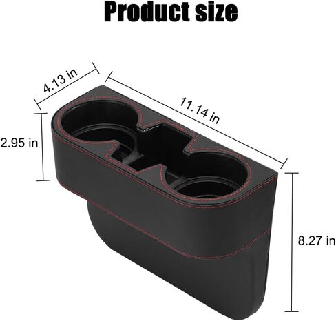 Car Seat Gap Filler Organizer with Cup Holder, Leather Multifunctional Vehicle Front Seat Crevice Storage Box Bag, Automotive Console Side Bucket Pocket, Universal Fit (Black) in Saudi Arabia