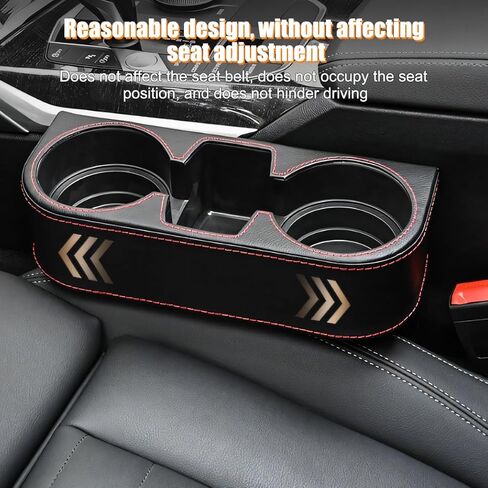 Car Seat Gap Filler Organizer with Cup Holder, Leather Multifunctional Vehicle Front Seat Crevice Storage Box Bag, Automotive Console Side Bucket Pocket, Universal Fit (Black) in Saudi Arabia