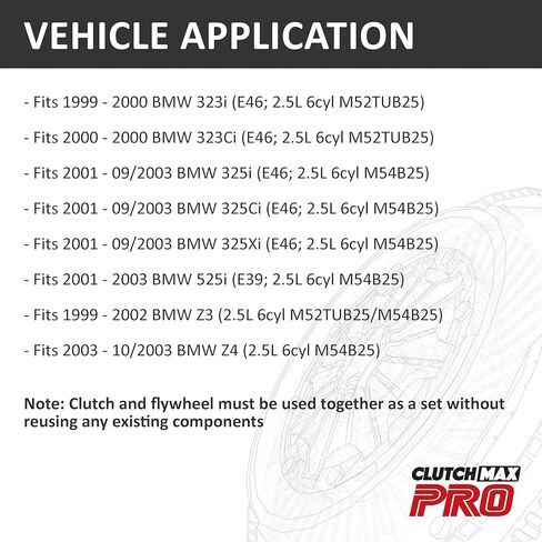 مجموعة القابض ClutchMaxPRO شديدة التحمل OEM مع دولاب الموازنة متوافقة مع BMW 1999-2003 323i 323Ci 325i 325Ci 325Xi 525i Z3 Z4 2.5L E39 E46 M52TUB25 M54B25 (CP03947CDFW-CK) in Saudi Arabia