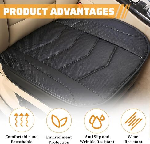 Car Front Bottom Seat Cover, Leather Breathable Driver Bottom Seat Protector with Storage Pocket, Anti-Slip Full Wrapped Automotive Chair Cushion Mat, Universal for Truck Van RV (Black) in Saudi Arabia