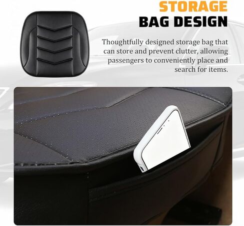 Car Front Bottom Seat Cover, Leather Breathable Driver Bottom Seat Protector with Storage Pocket, Anti-Slip Full Wrapped Automotive Chair Cushion Mat, Universal for Truck Van RV (Black) in Saudi Arabia