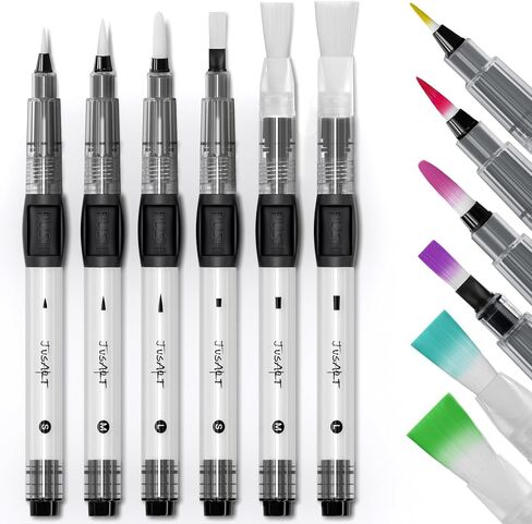 Water Brush Pens 6-Pack Leak-Proof Refillable Watercolor Pens for Acrylic and Gouache Painting - Includes Pointed & Flat Tip Styles - Portable Water Brushes for Artists, Beginners, in Saudi Arabia
