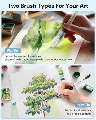 Water Brush Pens 6-Pack Leak-Proof Refillable Watercolor Pens for Acrylic and Gouache Painting - Includes Pointed & Flat Tip Styles - Portable Water Brushes for Artists, Beginners, in Saudi Arabia