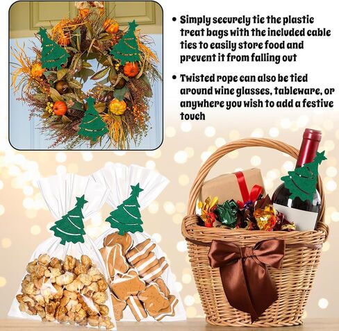 Tenceur 25 Pcs Christmas Clear Treat Bags with Felt Christmas Tree Twist Ties, 6 x 9 Inch Cellophane Candy Bags for Xmas Party Favor Cake Pop Snacks Cookies Goodie Packing in Saudi Arabia