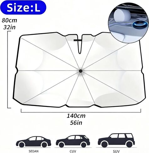Car Windshield Sunshade UV Blocking Foldable Adjustable, 140cm(56") L x 80cm(32") W in Saudi Arabia