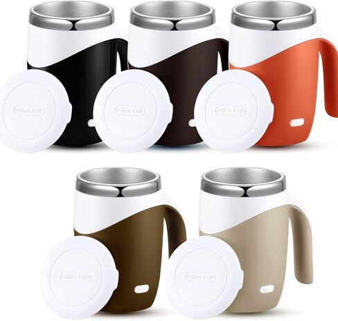 Patelai 2 Pcs Self Stirring Coffee Mug Bulk Mixing Cup 13.5oz Stainless Steel Automatic Travel Stirring Mug Gift for Men Woman Father Day Gift Employee Birthday Gift (White,Pink) in Saudi Arabia