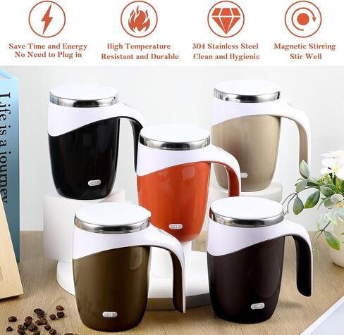 Patelai 2 Pcs Self Stirring Coffee Mug Bulk Mixing Cup 13.5oz Stainless Steel Automatic Travel Stirring Mug Gift for Men Woman Father Day Gift Employee Birthday Gift (White,Pink) in Saudi Arabia