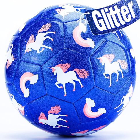hahaland Size 3 Soccer Ball for Kids with Pump & Mesh Bag - Glitter Unicorns Gifts for Girls -Sports & Outdoor Play Toys in Kuwait
