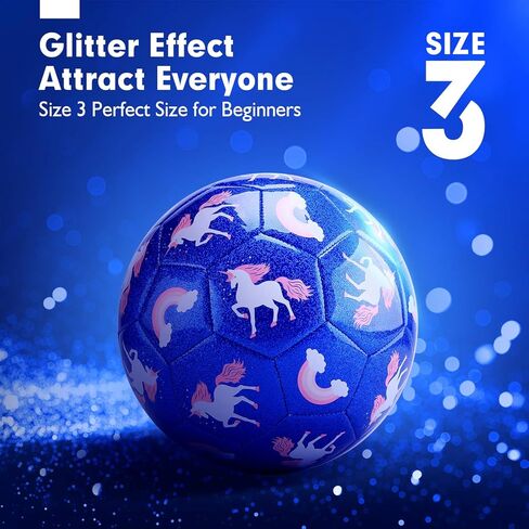 hahaland Size 3 Soccer Ball for Kids with Pump & Mesh Bag - Glitter Unicorns Gifts for Girls -Sports & Outdoor Play Toys in Kuwait