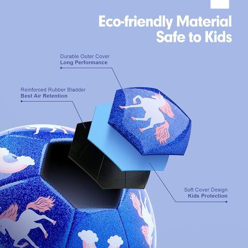 hahaland Size 3 Soccer Ball for Kids with Pump & Mesh Bag - Glitter Unicorns Gifts for Girls -Sports & Outdoor Play Toys in Kuwait