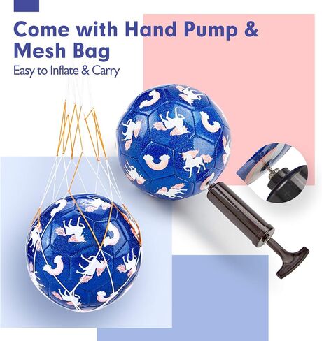 hahaland Size 3 Soccer Ball for Kids with Pump & Mesh Bag - Glitter Unicorns Gifts for Girls -Sports & Outdoor Play Toys in Kuwait