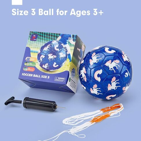 hahaland Size 3 Soccer Ball for Kids with Pump & Mesh Bag - Glitter Unicorns Gifts for Girls -Sports & Outdoor Play Toys in Kuwait