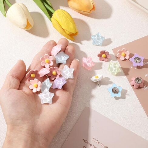 sibba Thumb Tacks 30 جهاز كمبيوتر شخصى ملون لطيف دفع دبابيس للوحة الإعلانات على شكل نجمة Thumbtacks الزخرفية زهرة Thumbtacks لمكتب المنزل والمدرسة الفلين مجلس مقصورة الجدار الملحقات (ألوان قوس قزح) in Saudi Arabia