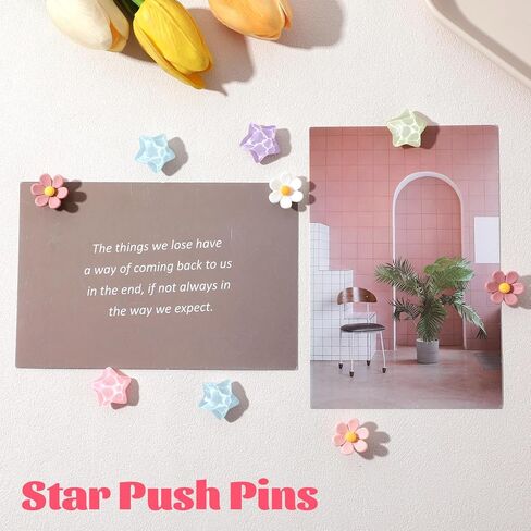 sibba Thumb Tacks 30 جهاز كمبيوتر شخصى ملون لطيف دفع دبابيس للوحة الإعلانات على شكل نجمة Thumbtacks الزخرفية زهرة Thumbtacks لمكتب المنزل والمدرسة الفلين مجلس مقصورة الجدار الملحقات (ألوان قوس قزح) in Saudi Arabia