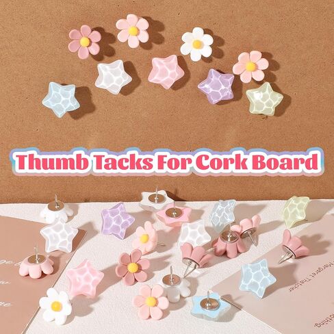 sibba Thumb Tacks 30 جهاز كمبيوتر شخصى ملون لطيف دفع دبابيس للوحة الإعلانات على شكل نجمة Thumbtacks الزخرفية زهرة Thumbtacks لمكتب المنزل والمدرسة الفلين مجلس مقصورة الجدار الملحقات (ألوان قوس قزح) in Saudi Arabia
