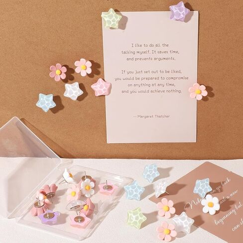 sibba Thumb Tacks 30 جهاز كمبيوتر شخصى ملون لطيف دفع دبابيس للوحة الإعلانات على شكل نجمة Thumbtacks الزخرفية زهرة Thumbtacks لمكتب المنزل والمدرسة الفلين مجلس مقصورة الجدار الملحقات (ألوان قوس قزح) in Saudi Arabia