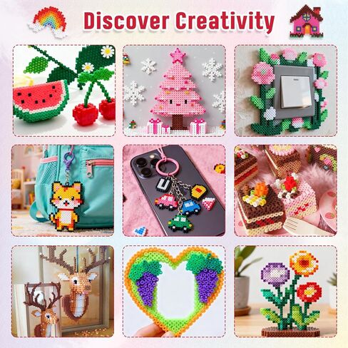 QUEFE Fuse Beads Kit of 72 Assorted Colors, 15000 5mm Beads Craft Kit Including Pegboard, Melting Beads, Ironing Paper, Tweezers & Colorful Hooks, Great Creative Arts and Crafts Set for Girls in Kuwait