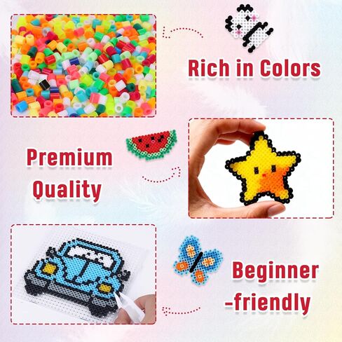 QUEFE Fuse Beads Kit of 72 Assorted Colors, 15000 5mm Beads Craft Kit Including Pegboard, Melting Beads, Ironing Paper, Tweezers & Colorful Hooks, Great Creative Arts and Crafts Set for Girls in Kuwait