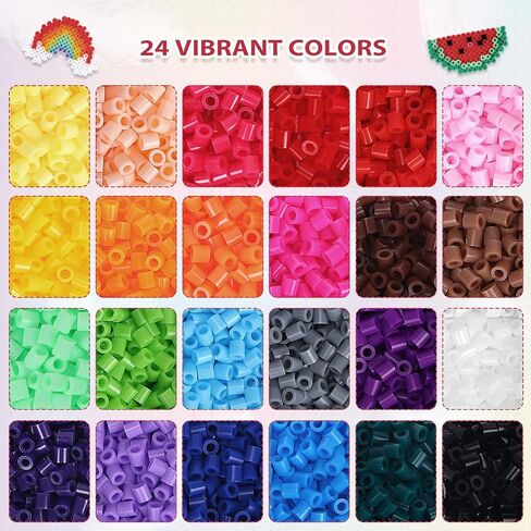 QUEFE Fuse Beads Kit of 72 Assorted Colors, 15000 5mm Beads Craft Kit Including Pegboard, Melting Beads, Ironing Paper, Tweezers & Colorful Hooks, Great Creative Arts and Crafts Set for Girls in Kuwait