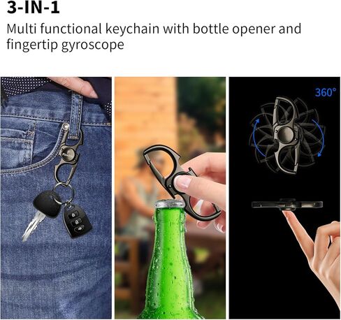 keychain Stress Relief Tool for Adults & Teens with Bottle Opener | Alloy Metal Focus Toy & Portable Key Ring | 3X Life Tungsten Spring & Professional Bearing Black 3-in-1 in Saudi Arabia