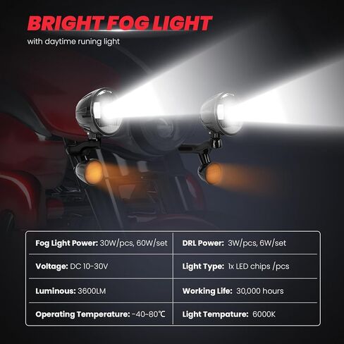 مجموعة دعامة مصباح الضباب المساعدة مقاس 4.5 بوصة، إشارة دوران رصاصة لـ Harley Electra Glide Street Glide Ultra Limited 2014-2023، مجموعة مصابيح التوصيل والتشغيل المجمعة in Saudi Arabia