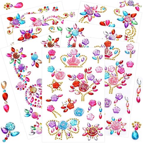 8 Sheets Colorful Gem Stickers Jewels for Crafts, Acrylic Glitter Self Adhesive Rhinestones Jewel Stickers, Butterfly Moon Heart Gems, for Scrapbooking, Face Eye Body Makeup, DIY Decoration in Saudi Arabia