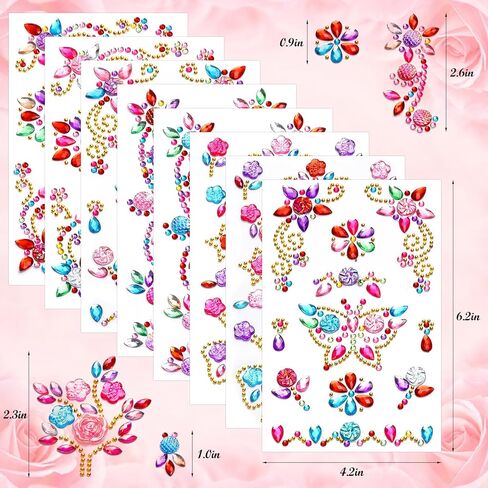 8 Sheets Colorful Gem Stickers Jewels for Crafts, Acrylic Glitter Self Adhesive Rhinestones Jewel Stickers, Butterfly Moon Heart Gems, for Scrapbooking, Face Eye Body Makeup, DIY Decoration in Saudi Arabia
