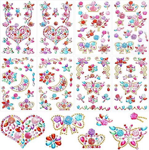 8 Sheets Colorful Gem Stickers Jewels for Crafts, Acrylic Glitter Self Adhesive Rhinestones Jewel Stickers, Butterfly Moon Heart Gems, for Scrapbooking, Face Eye Body Makeup, DIY Decoration in Saudi Arabia