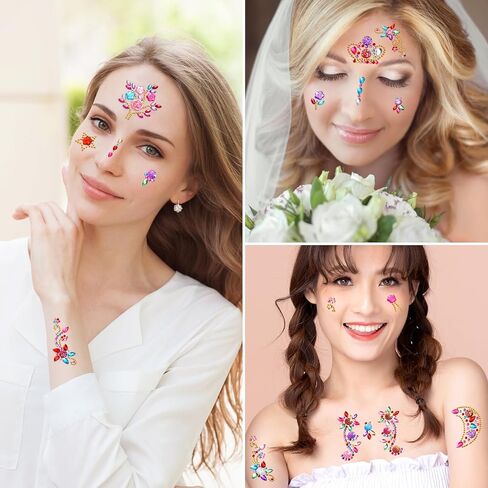 8 Sheets Colorful Gem Stickers Jewels for Crafts, Acrylic Glitter Self Adhesive Rhinestones Jewel Stickers, Butterfly Moon Heart Gems, for Scrapbooking, Face Eye Body Makeup, DIY Decoration in Saudi Arabia