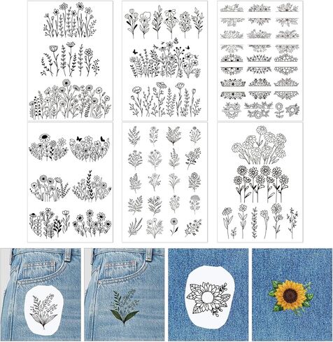 Flower Water Soluble Embroidery Patterns, 6 Sheets Stick and Stitch Embroidery Papers Wash Away, Transfer Paper with Pre-Printed Floral Leaves Designs Customized Gifts for Hand Sewing Lovers Beginners in Saudi Arabia