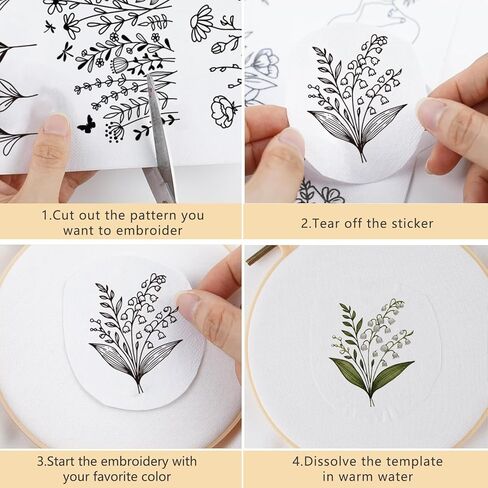 Flower Water Soluble Embroidery Patterns, 6 Sheets Stick and Stitch Embroidery Papers Wash Away, Transfer Paper with Pre-Printed Floral Leaves Designs Customized Gifts for Hand Sewing Lovers Beginners in Saudi Arabia