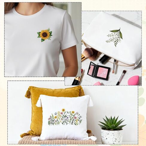Flower Water Soluble Embroidery Patterns, 6 Sheets Stick and Stitch Embroidery Papers Wash Away, Transfer Paper with Pre-Printed Floral Leaves Designs Customized Gifts for Hand Sewing Lovers Beginners in Saudi Arabia