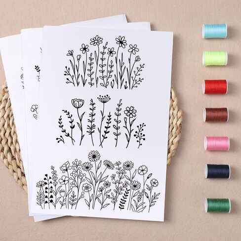 Flower Water Soluble Embroidery Patterns, 6 Sheets Stick and Stitch Embroidery Papers Wash Away, Transfer Paper with Pre-Printed Floral Leaves Designs Customized Gifts for Hand Sewing Lovers Beginners in Saudi Arabia