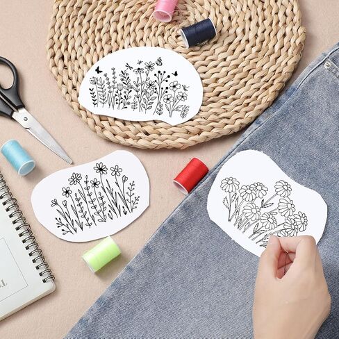Flower Water Soluble Embroidery Patterns, 6 Sheets Stick and Stitch Embroidery Papers Wash Away, Transfer Paper with Pre-Printed Floral Leaves Designs Customized Gifts for Hand Sewing Lovers Beginners in Saudi Arabia