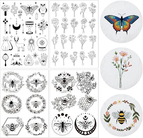 Flower Water Soluble Embroidery Patterns, 6 Sheets Stick and Stitch Embroidery Papers Wash Away, Transfer Paper with Pre-Printed Floral Leaves Designs Customized Gifts for Hand Sewing Lovers Beginners in Saudi Arabia