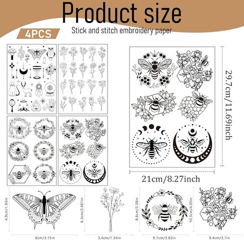 Flower Water Soluble Embroidery Patterns, 6 Sheets Stick and Stitch Embroidery Papers Wash Away, Transfer Paper with Pre-Printed Floral Leaves Designs Customized Gifts for Hand Sewing Lovers Beginners in Saudi Arabia