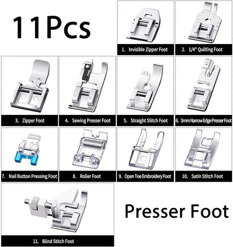 11pcs Presser Feet Kit Metal Low-Shank Fits Brother Singer Janome Lock Kenmore for Home Quilting Repairs Crafting in Saudi Arabia