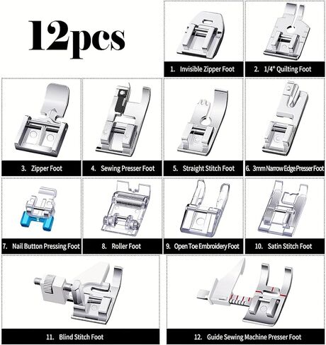 11pcs Presser Feet Kit Metal Low-Shank Fits Brother Singer Janome Lock Kenmore for Home Quilting Repairs Crafting in Saudi Arabia