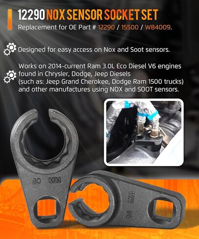 12290 NOX & SOOT مجموعة مقابس مستشعر 24 مم و30 مم - 1/2 بوصة محرك 6 و12 بت مفتاح أداة إزالة لمحركات 2014-Ram 3.0L Eco Diesel V6، متوافقة مع دودج وجيب جراند شيروكي وكرايسلر ديزل in Kuwait