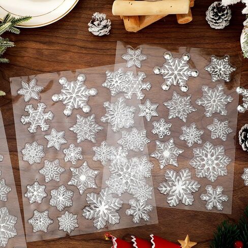 10 Sheets Winter 5D Snowflake Stickers Christmas Clear Silver Snowflake Envelope Seal Stickers Decoration Self Adhesive Label Decals for Xmas Holiday Craft Scrapbook Card Gift, 200Pcs in Saudi Arabia