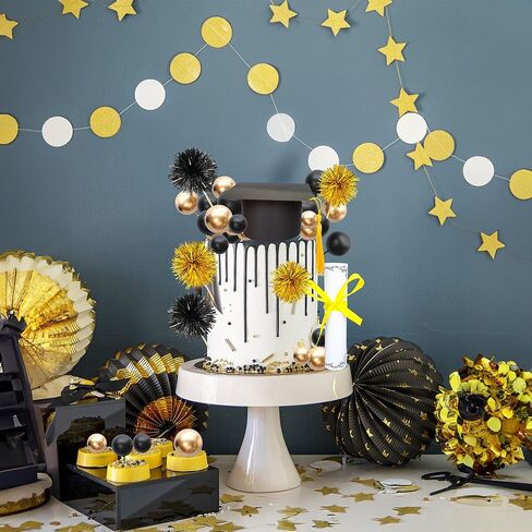 42 قطعة من Gyufise 42 قطعة 2025 مجموعة كعكة التخرج دبلومة قبعة التخرج كعكة اختيار بالون شرابة الألعاب النارية كب كيك القبعات العالية للحفلات الراقصة 2025 زينة الكيك لفئة 2025 تهنئة التخرج لوازم الحفلات باللون الأسود والذهبي in Saudi Arabia