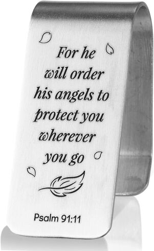 Engraved Stainless Steel Car Visor Clip, He Will Order His Angels to Protect You Guardian Funny Visor Picture Clip for Safe Travel Religious New Drivers Gift Photo Accessories Men Women in Saudi Arabia