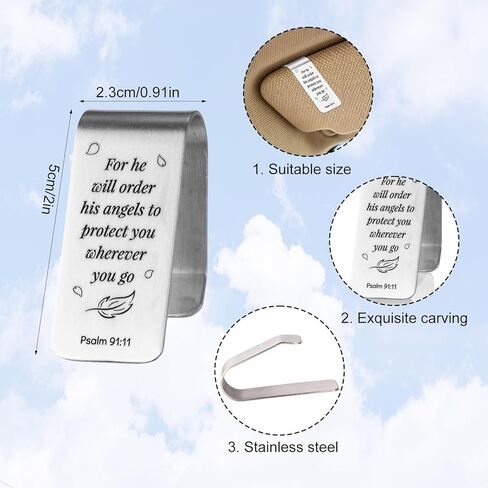 Engraved Stainless Steel Car Visor Clip, He Will Order His Angels to Protect You Guardian Funny Visor Picture Clip for Safe Travel Religious New Drivers Gift Photo Accessories Men Women in Saudi Arabia