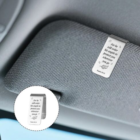 Engraved Stainless Steel Car Visor Clip, He Will Order His Angels to Protect You Guardian Funny Visor Picture Clip for Safe Travel Religious New Drivers Gift Photo Accessories Men Women in Saudi Arabia