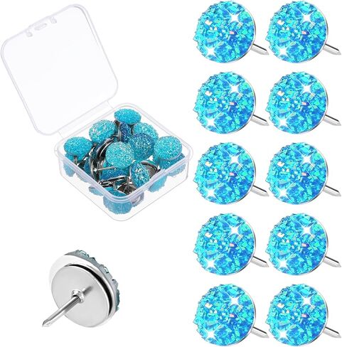 30Pcs Decorative Thumb Tacks, Blue Push Pins Glitter Rhinestone Decorative Push Pins for Corkboard Flat Pushpins for Wall Hangings Bulletin Board Home Office Supplies in Saudi Arabia