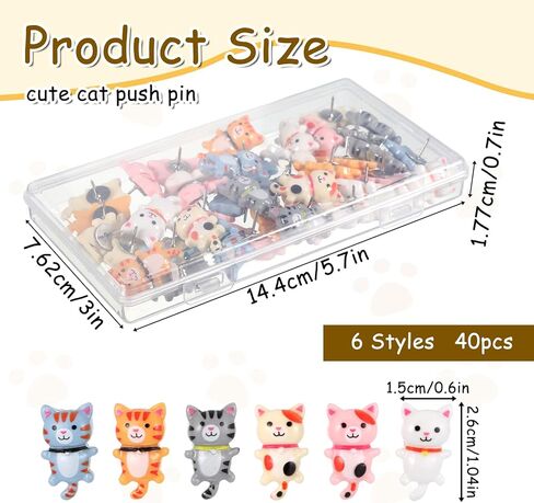 Cute Cat Push Pins - 40pcs Decorative Thumbtacks Cat Office Supplies for Corkboard, Memo, Photo Wall, and More in Saudi Arabia