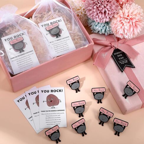 25 Sets Inspirational You Rock Bulk Lapel Pins Christmas Employee Appreciation Gifts Bulk Pocket Hug Smile Resin Stone with You Rock Cards for Team Staff Teacher Employee Appreciation Gifts in Kuwait