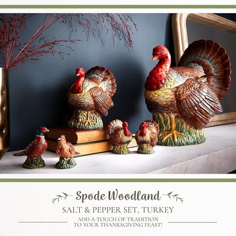 Spode 3.5" Pheasant-Shaped Salt and Pepper Shakers - Dolomite Ceramic Farmhouse Décor for Formal Dining, Decorative Salt & Pepper Set with Easy Refill Bottom Stoppers, Ideal for Thanksgiving Table in Saudi Arabia